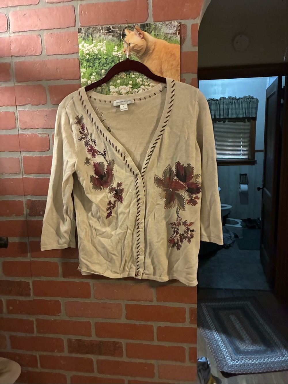 Christopher & Banks Beige Cardigan with Floral Embroidery